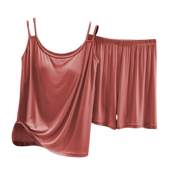 HNMKIU Women's Built-In Bra Pajama Set Soft Sleepwear Two Piece Outfit Comfortable Home Wear Pink,L