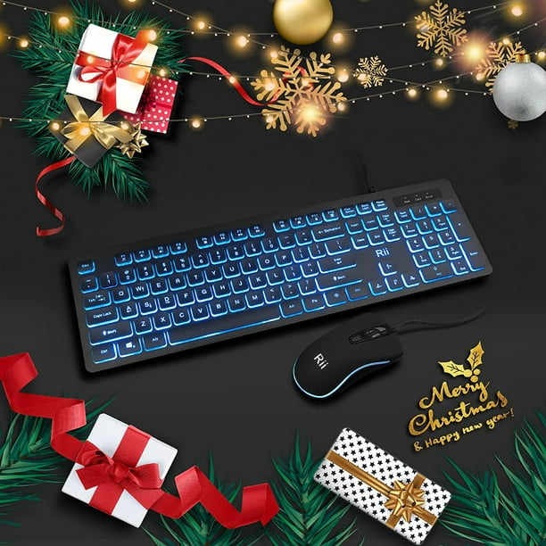 Rii RGB Keyboard and Mouse RK105, Wired Keyboard and Mouse Combo