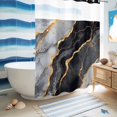 thumbnail image 4 of No Hook Shower Curtain with Built-in Rings - Black and Gold Marble Texture Washable Waterproof Fabric Bathroom Curtains for Hotel,Rentals, 72X 96 Inch Extra Long , Abstract Modern Lines, 4 of 8