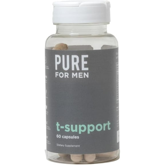 Pure for Men T-Support Supplement | Vegetarian Total Support for Men with Maca, Vitamin D, & Ashwagandha, Muscle Health | Endurance, Strength, Focus, & Energy Support | 60 Capsules