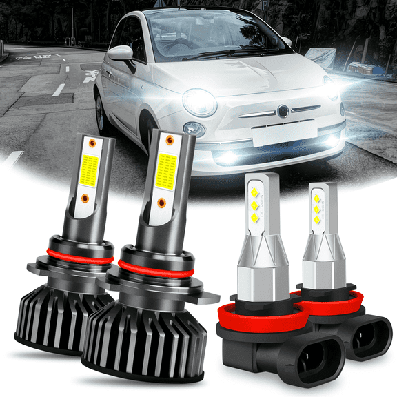 4x For Fiat 500 2012-2018 2019 Car 9012 LED Headlight Hi/Lo Beam H11/H8 Fog Light Bulbs