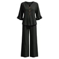 thumbnail image 4 of LEKODE Halter Neck Linen Set for Women 2 Piece Sets Ruffle Tops Short Sleeves Soft Fabric Breathable Stretchy Gauze Blouses Tops 3/4 Sleeve Casual Sets for Women Airport Travel Outfit Black XL, 4 of 4