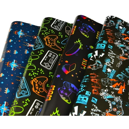 Titiweet Gaming Birthday PriNst Wrapping Paper for Boys Girls, 12 Sheets Video Game Wrapping Paper for Game Lover, 20 x 28 Inches Per Sheet