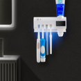 thumbnail image 1 of Soporte para cepillos de dientes y dispensador de pasta de dientes: estante de almacenamiento dental a prueba de polvo, inalámbrico, montado en la pared, puede contener 4 cepillos de baño, 1 of 5