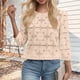 thumbnail image 4 of Craaazy Women's Relaxed Fit Crew Neck Blouse, Solid Color 3/4 Sleeve Lace Eyelet Top, Loose Comfy Floral Lace Casual Tee for Spring & Summer Gifts, 4 of 6