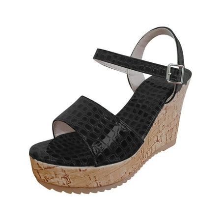 

Dpityserensio Womens Summer Sandals Casual Round Head Wedge Heel Comfy Sandals Beach Casual Shoes Black 6.5(38)
