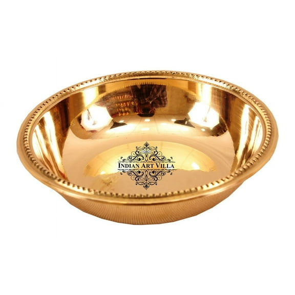 Indian Art Villa Handmade Brass Plain Pudding Halwa Bowl, Gold Finish, Serveware – 3.4 oz