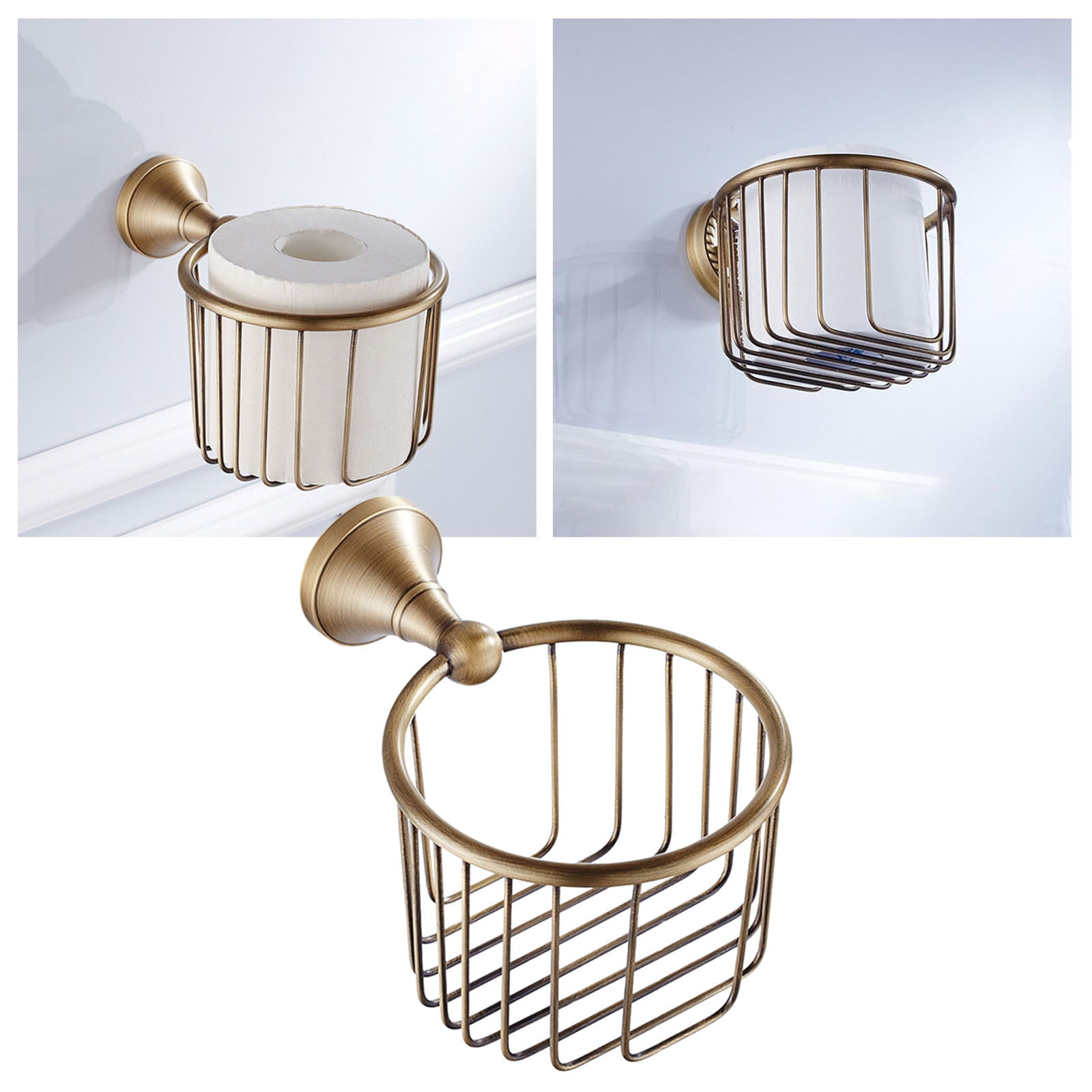 Retro Metal Toilet Paper Holder - Wall Mounted Wire Basket Design with Rust-Resistant Finish, Space-Saving Tissue Roll Storage Rack for Bathroom, Vanity or Powder Room
