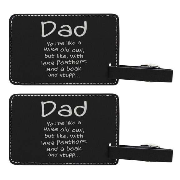 ThisWear Gifts for Dad Like Wise Old Owl Less Feathers Beak and Stuff 2-pack Laser Engraved Leatherette Luggage Tags Black