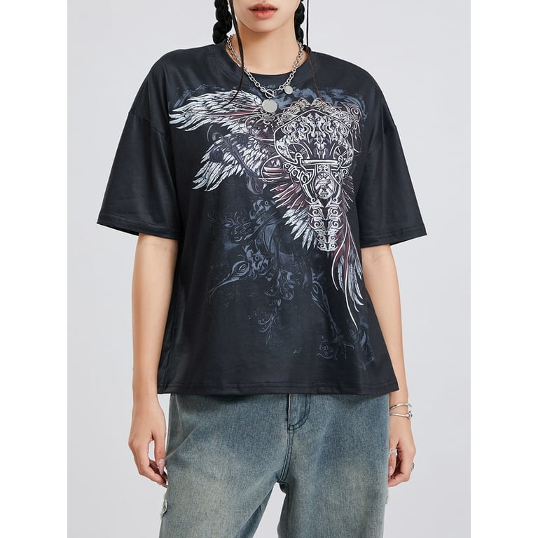 あああused graphic y2k tops Pokn Y2k T Shirts Y2k Tops for Women Letter Crop Top Y2k