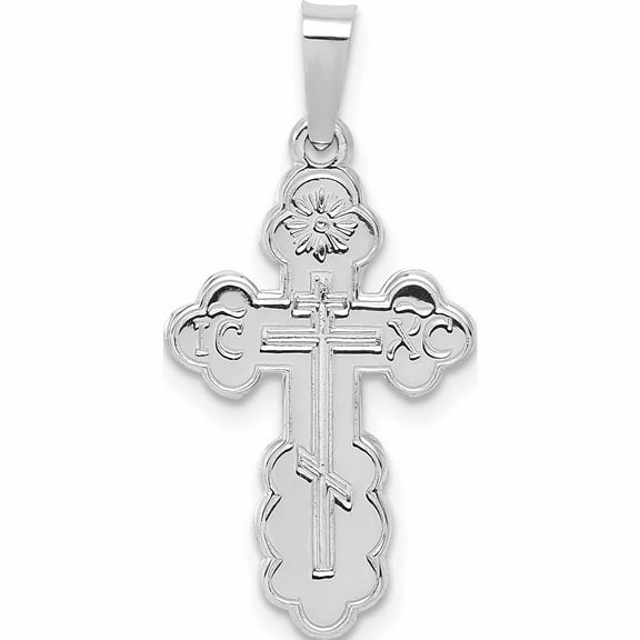 14K White Gold Polished Eastern Orthodox Solid Cross Pendant (25.9 X 12.85) Made In United States -Jewelry By Sweet Pea