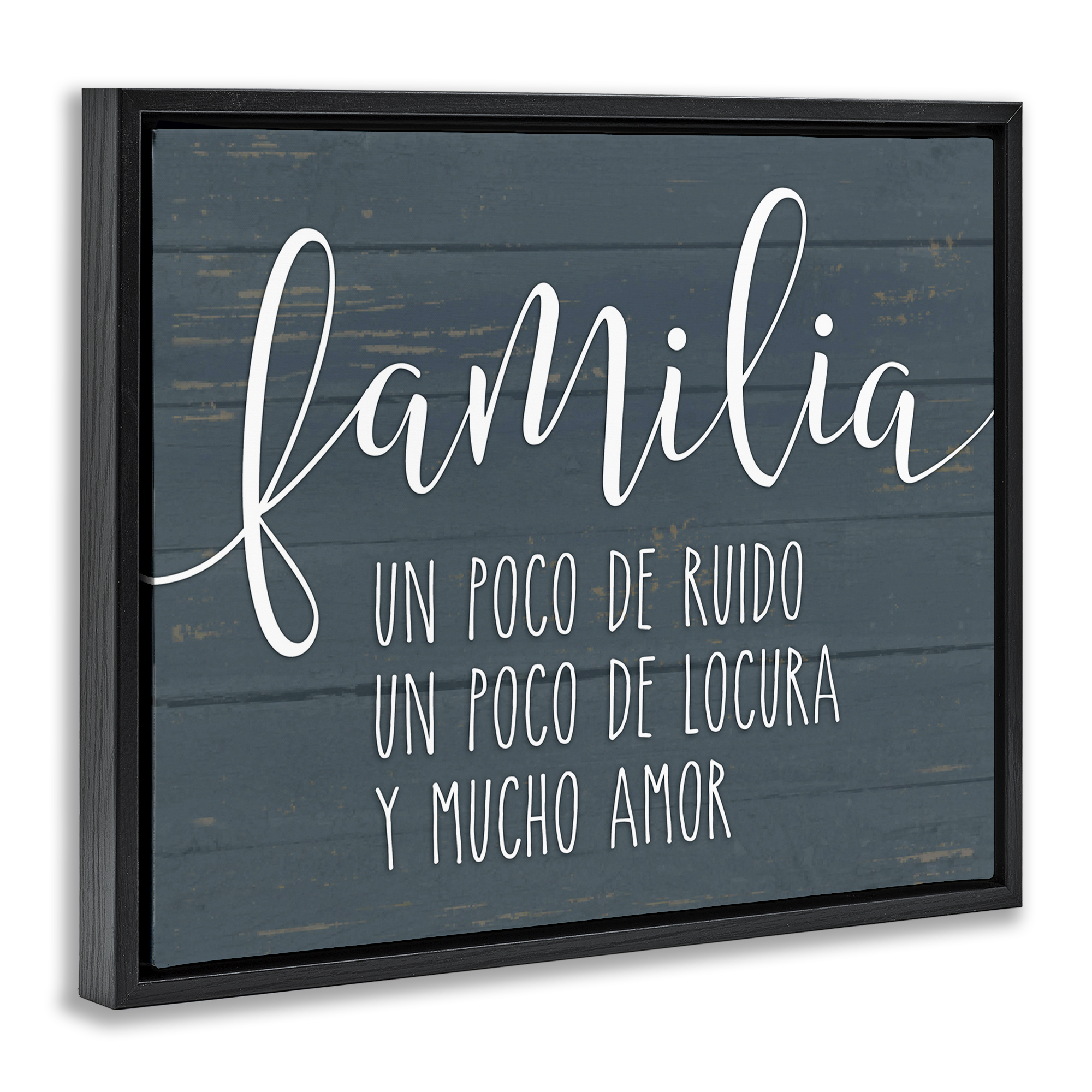 Stupell Industries Familia Y Mucho Amor Inspirational Quotes & Sayings Painting Black Floater Framed Art Print Wall Art, 21 x 17