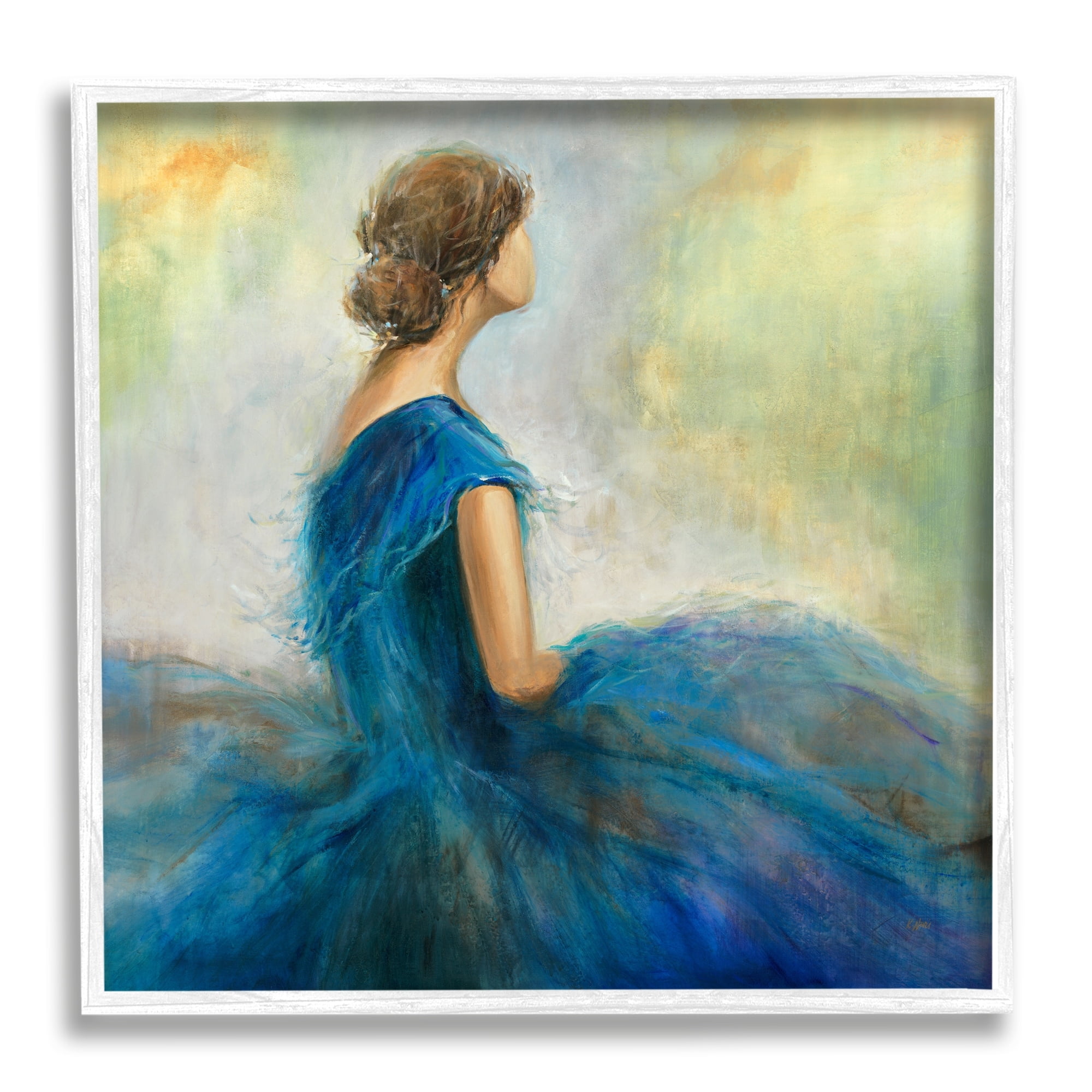 Stupell Industries Woman Billowing Blue Dress Classic Figure Painting Painting White Framed Art Print Wall Art, Design by K. Nari