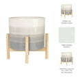 thumbnail image 6 of Ceramic Planter with Stand - Modern Ombre Design - Pot with Natural Pine Wood Stand - Stylish Indoor Outdoor Plant Holder for Home or Garden Decor - Decorative Flower Pot - 11" Ivory & Beige, 6 of 14