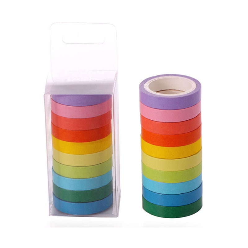 Piokio 10 Pieces 1 Inch Craft Multi Rainbow Colored Masking Labelling Tape Fun DIY Art Tape Board Line Tape Roll for Arts Crafts DIY Assorted Color Coded Rolls