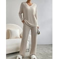 thumbnail image 3 of Women 2 Piece Outfits Lounge Sets Knit Waffle Pullover Tops Wide Leg Pants Sweatsuit Pajama Sets S-XL, 3 of 5