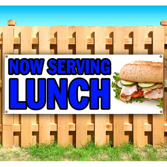 Now Serving Lunch 13 oz Vinyl Banner With Metal Grommets