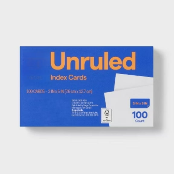 100ct 3" x 5" Unruled Index Cards White