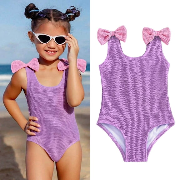 1 Piece Girls Swimsuit Bikini Bathing Suits Quick Dry Swimwear with Solid Color Girls Swimsuits 6-7 Years