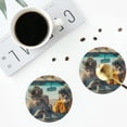thumbnail image 5 of Pofeuu Desert Monkeys Drive Print Leather Coasters Set of 6, Round Cups Mugs Mat Pad for Home Kitchen Heat Resistant Drink Coasters,Round Shape, 5 of 7