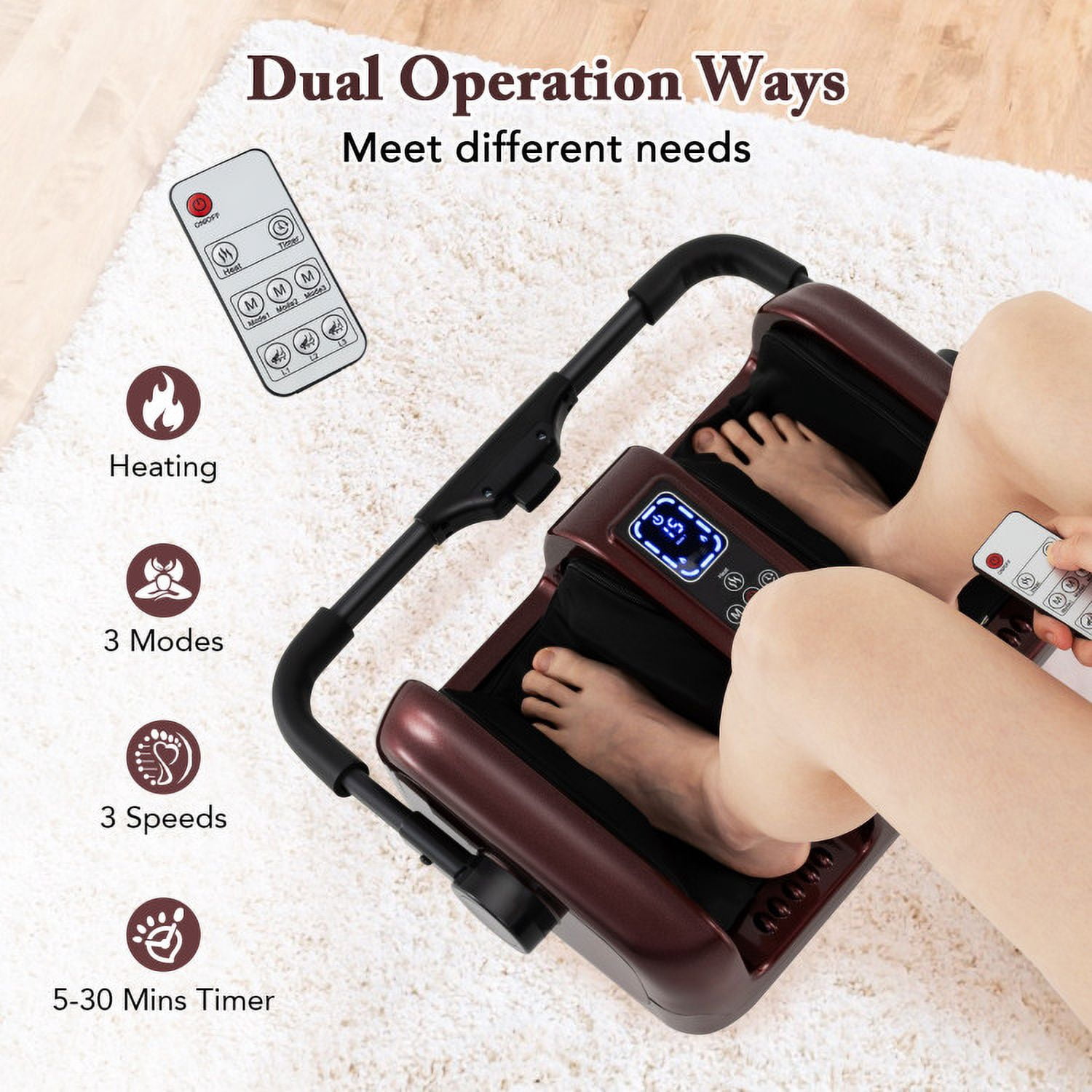 Barara King Foot Massagers,Foot Relaxation,Foot and Calf Massager with Heat Shiatsu Deep Kneading Rolling Smart Electric Leg Massager-Red