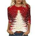 thumbnail image 3 of yoeyez Merry Christmas Shirt for Women 3/4 Sleeve Tops Christmas Printed Graphic Blouse Tees Cute Reindeer Snowflake T Shirts Christmas Gifts Multicolor M, 3 of 6