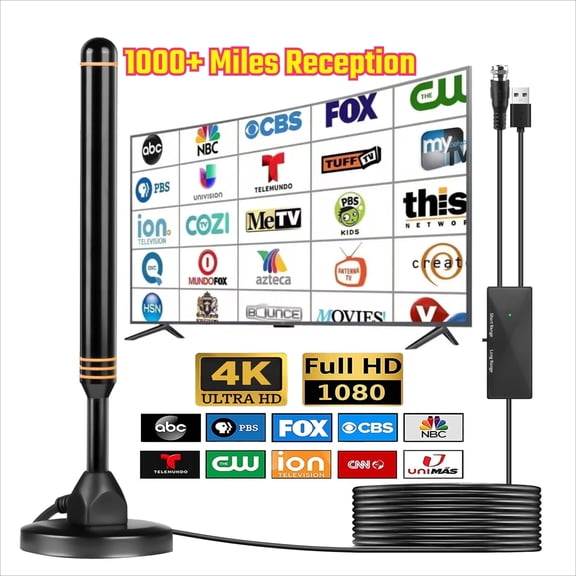 2026 Upgraded HD TV Antennas for Free Channels, New Digital TV Antenna for Smart TV Indoor, Long Range 360° Reception Amplifier Signal Booster for Local Channels, Supports 4K 1080p Smart TVs