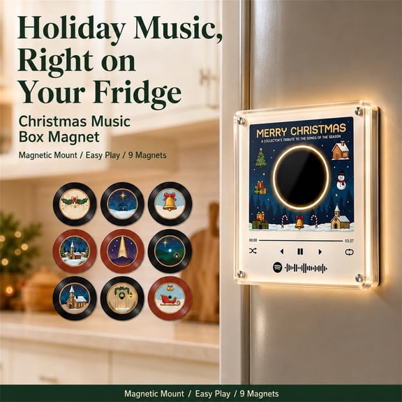 Christmas Vinyl Magnetic Fridge Record Player, Magnetic Fridge Vinyl Christmas Music Box, NFC Music Box for Christmas Fridge Decor, bldnkj, 1 Pack