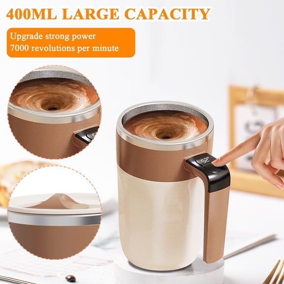 400Ml Usb Rechargeable Automatic Coffee Stirring Cup, Stainless Steel Magnetic Coffee Maker, Brown 400Ml - Usb Charging, Automatic Stirring Function, Stainless Steel Body,