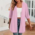 thumbnail image 2 of UVEASISHA 3/4 Sleeve Cardigan for Women Lightweight Open Front Draped Cardigans Fashion Solid Shrug Coverups with Pockets Pink L, 2 of 7