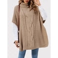thumbnail image 3 of Women Elegant High-Neck Poncho Sweater Batwing Cable Knitted Slouchy Wrap Pullovers Sweater Cape Shawl Warm Tops Khaki S, 3 of 5