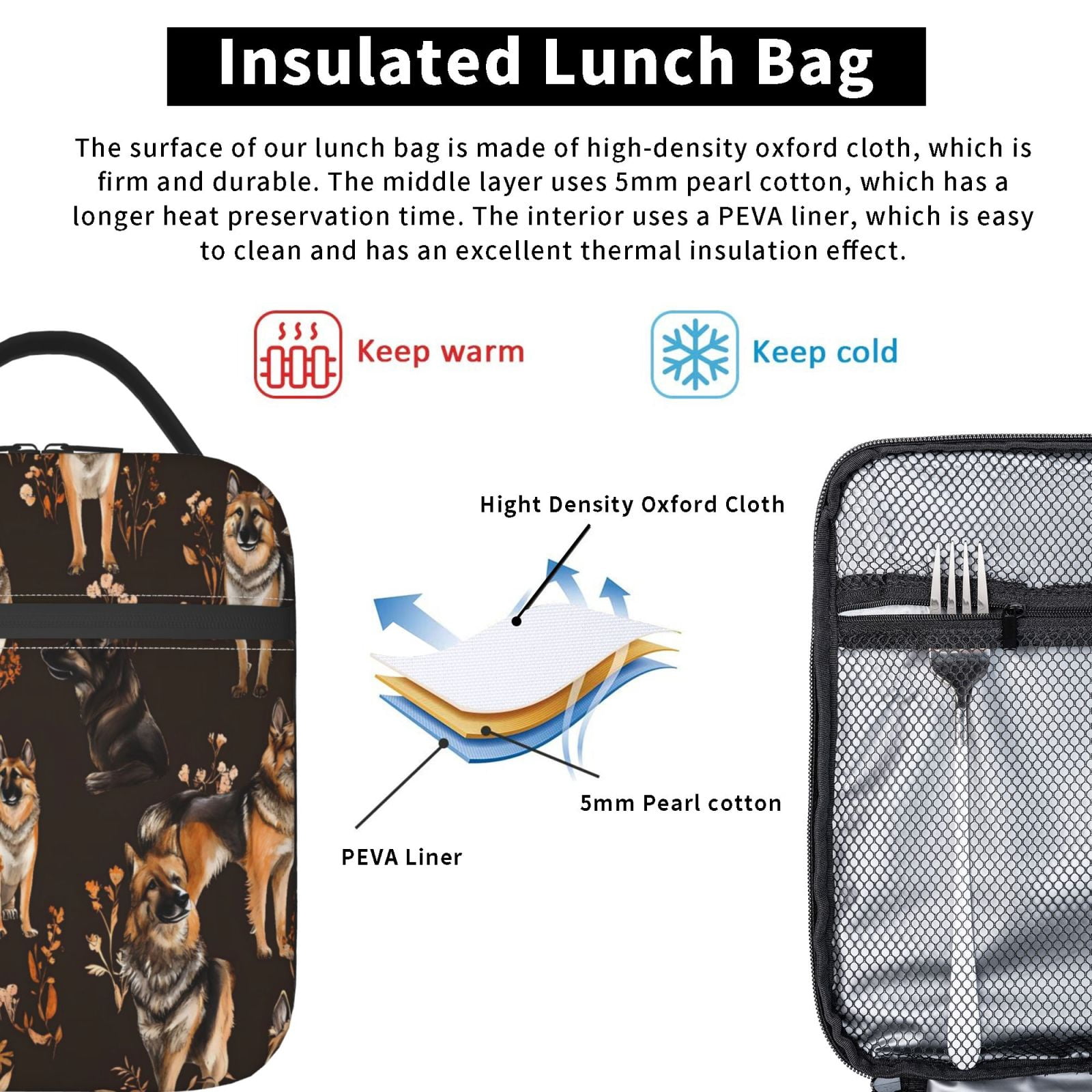 Lunch Bag For Women Men Insulated Portable Lunch Box Bento Box Office Picnic Travel Cooler Bag Wolfhound