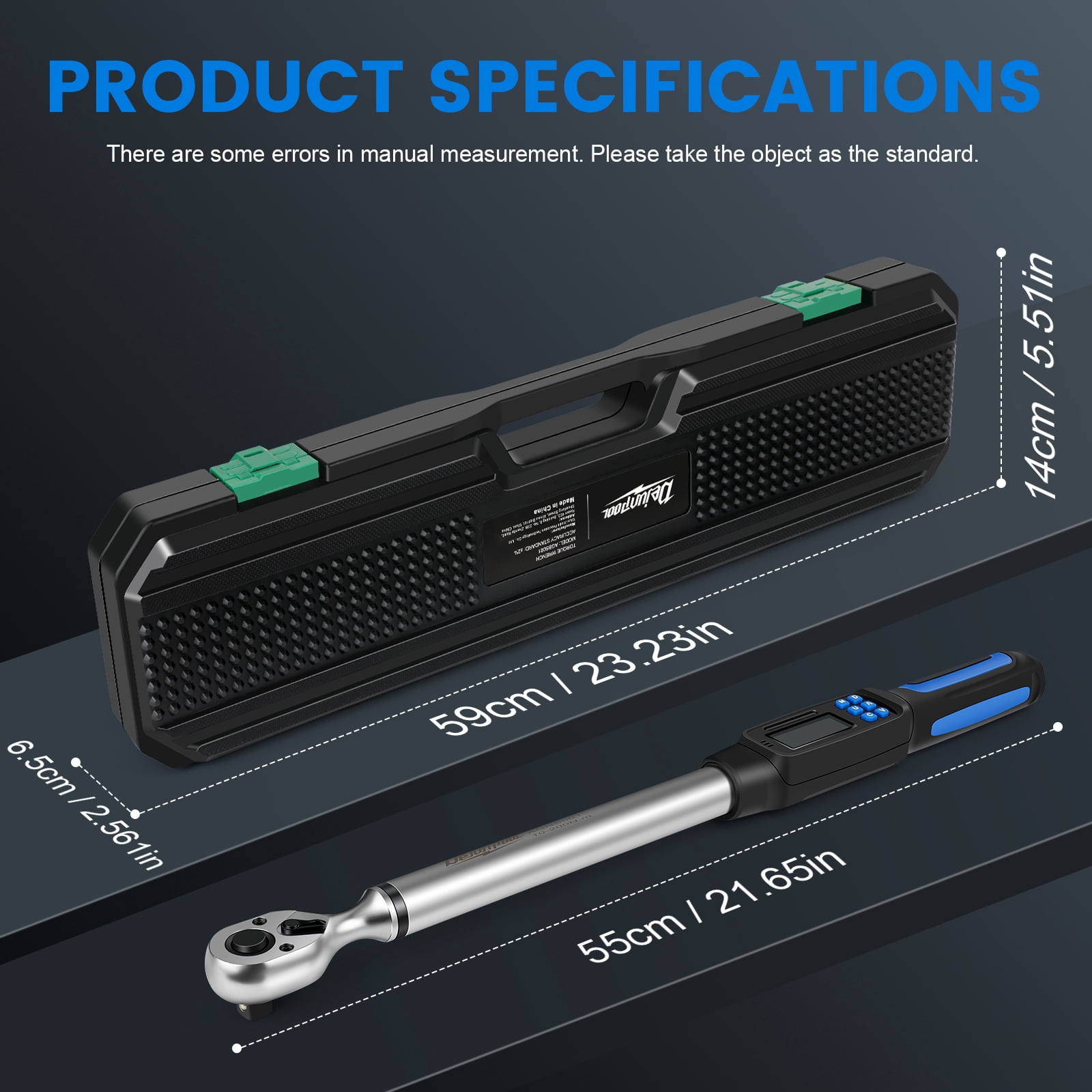 Digital Display Torque Wrench 1/2 inch 10-200NM with 5/16 inch,7/20 inch,3/8 inch,7/16 inch,16/32 inch Adapter