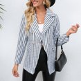 thumbnail image 2 of Blazer pequeño de mujer con solapa estampada, botón de un solo pecho, solapa estampada a rayas, bolsillo doble Pompotops qwe22125, 2 of 7