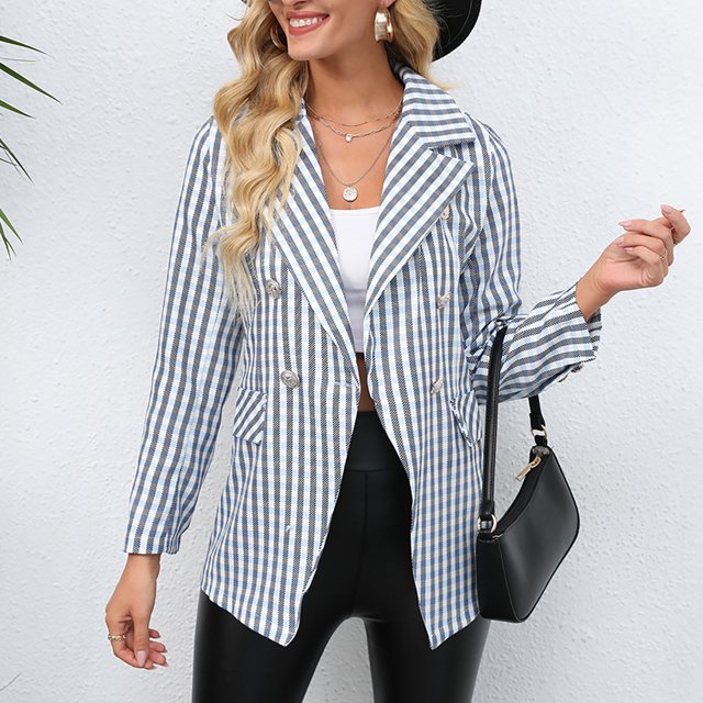 Puntoco - Chaqueta pequeña con solapa estampada y botones de un solo pecho para mujer Puntoco Puntoco-7228