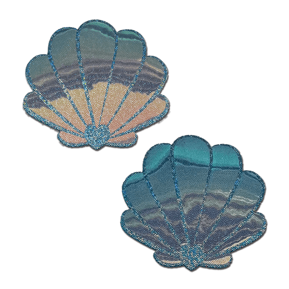 Mermaid Shells Pasties in Opalescent Seafoam Blue Seashell Nipple Covers by Pastease