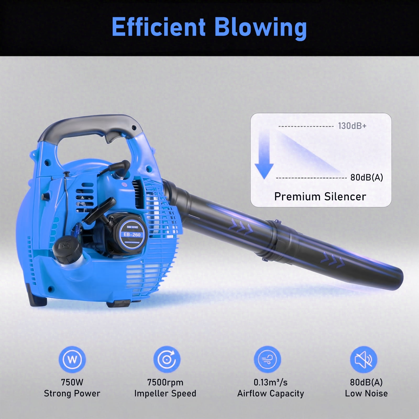 YILIFEIDA Gas Leaf Blower for Yard, 25.4CC 2-Stroke Gas Powered Leaf Blower Commercial Handheld Grass Lawn Garden Dust Blowing Cleaning Tool 7500Rpm, Blue