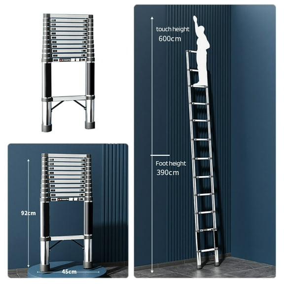 ZNNT 15.4ft Telescoping Ladder 330lbs Load Capacity Stainless Steel Telescopic Extension Ladder, Multi-purpose Collapsible Ladder for RV, Home or Outdoor Work