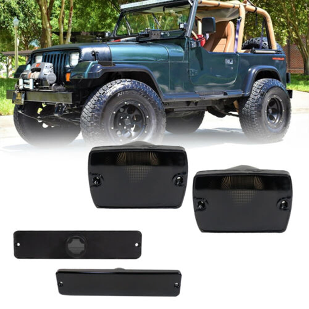 Goodhd 4PC Smoked Bumper Signal+Fender Side Marker Light For Jeep Wrangler  YJ 1987-1995 