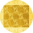 thumbnail image 1 of Ahgly Company Machine Washable Indoor Round Abstract Yellow Contemporary Area Rugs, 3' Round, 1 of 4