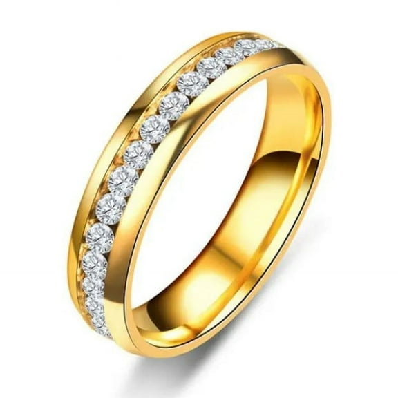 Men Women's Clear CZ All Around Eternity Ring Gold Plated Stainless Steel Wedding Ring Band - Size 9