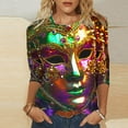 thumbnail image 2 of QATAINLAV Todays Sales Women's Mardi Gras Outfits Fashion Casual Round Neck 3/4 Sleeve Loose T-Shirt 2025 Carnival Party Trendy Graphic Tees Multicolor L, 2 of 6