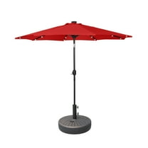 GARDEN 9 Ft Patio Solar Umbrella LED with Bronze Base Weight INCLUDED, Red