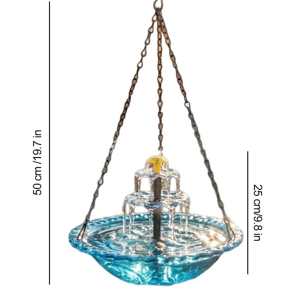 Solar Powered Hanging Bird Bath Fountain, Cascading Multi-Tier Outdoor Water Feature for Garden, Patio, and Lawn Decor, Blue