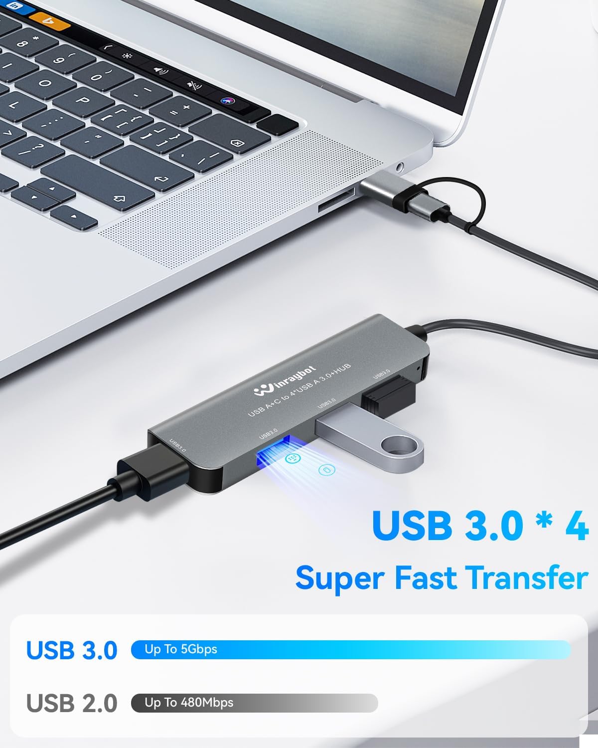 HRTGFD-USB hub Splitter for Laptop,USB hub 1to4,USB 3.0 Splitter USB c hub,3.0 HUB Port Expander (USB 3.0 HUB-Silver)