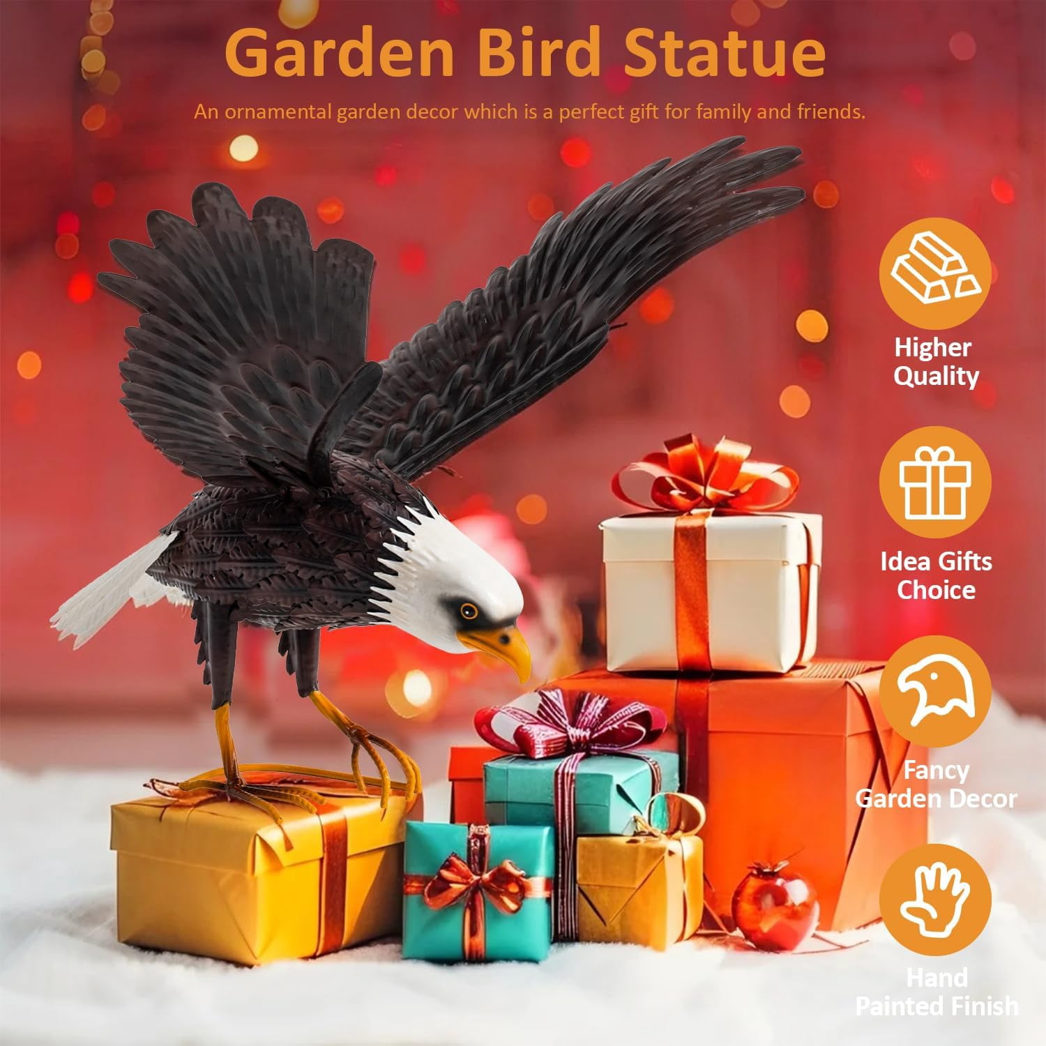 Metal Bald Eagle Large Outdoor Statues Garden Decor Sculptures Statues Outdoor Majestic America Eagle Bird Decor for Patio Yard and Lawn, 17-Inch Wide, Man Gift