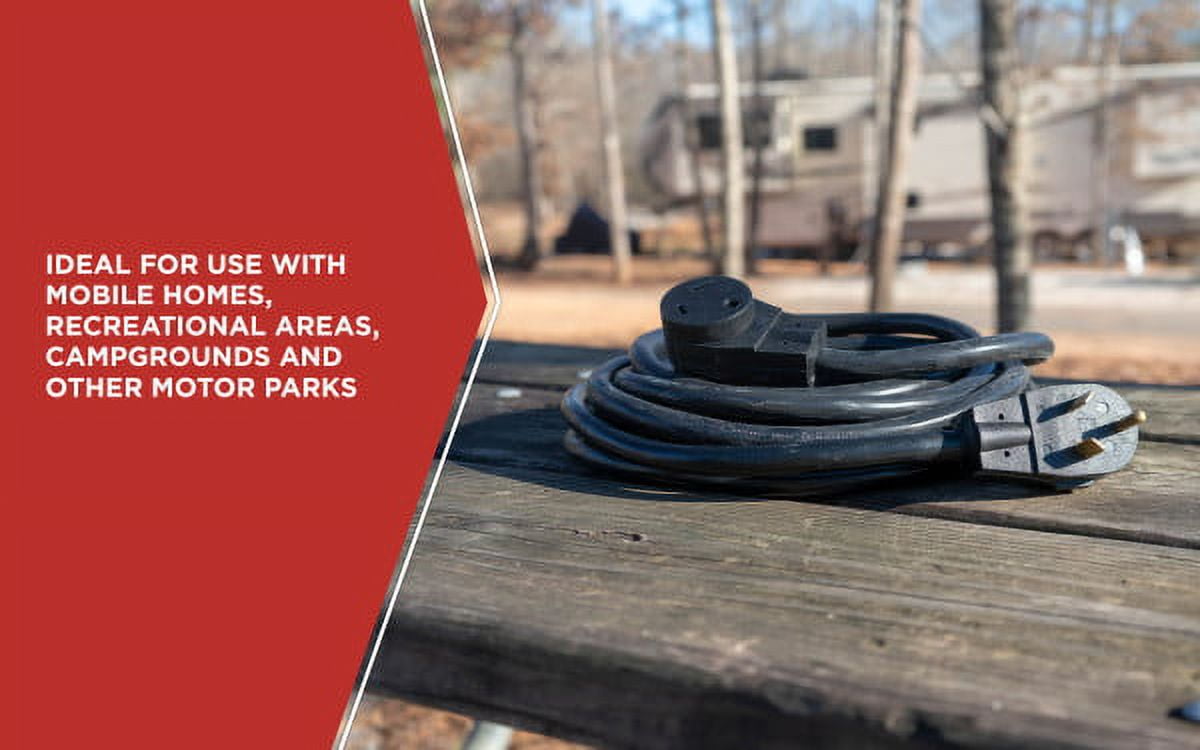 Road Power 65039601 25' 10/3 30-Amp Extension, Heavy Duty, Weather Resistant RV and Marine Boat Power Cord Suitable for Mobile Homes and Recreational Areas, Black