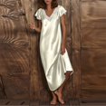 thumbnail image 2 of Hontri Women Nightgowns & Sleepshirts -,Women's Satin Pajamas Lace Spliced ​​Short Sleeve V Neck Clothes Pajamas Long Dress Pajamas, 2 of 6