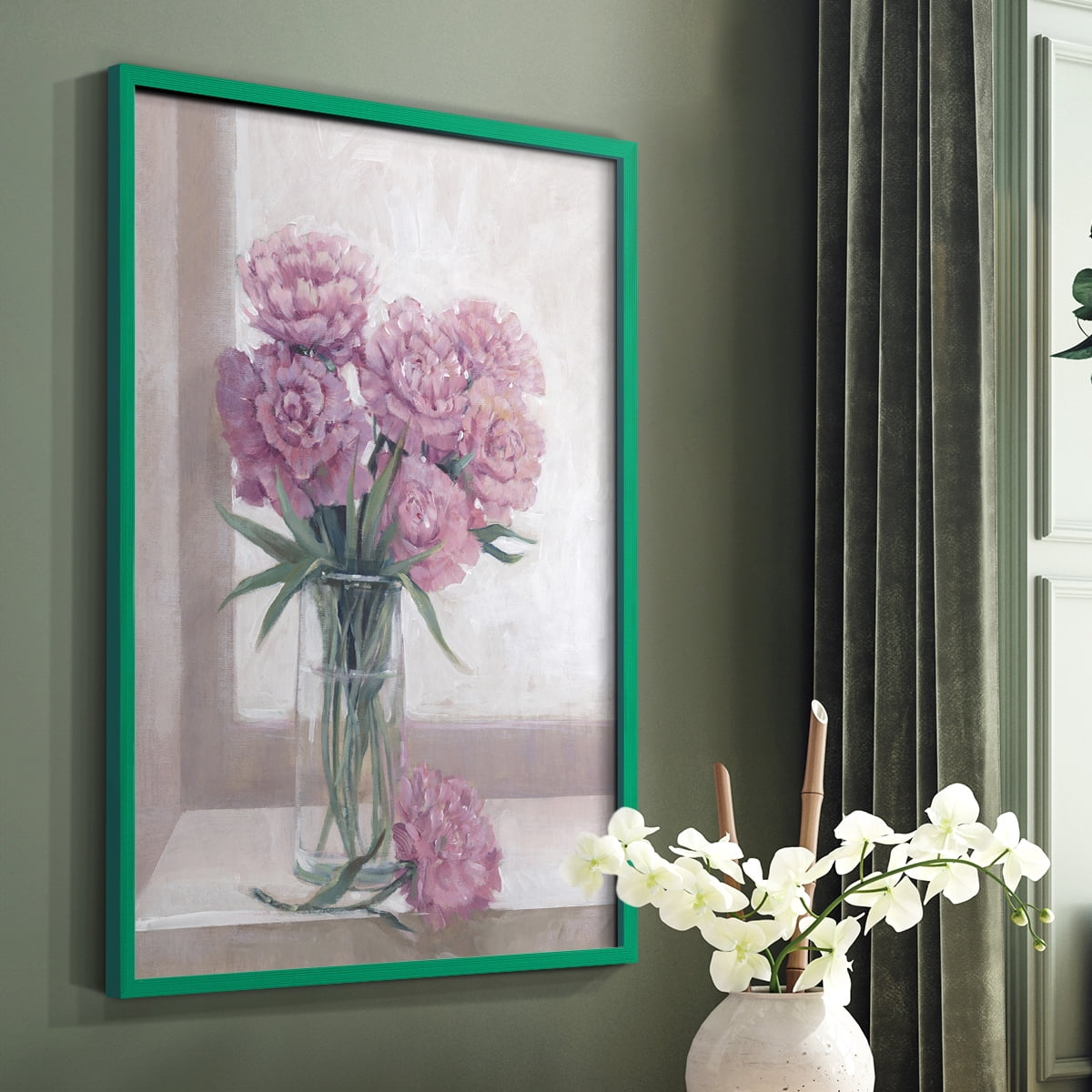 Windowsill Floral II Framed Print - Solid Wood in Single Picture Frame Solid Wood 2 Framed Print