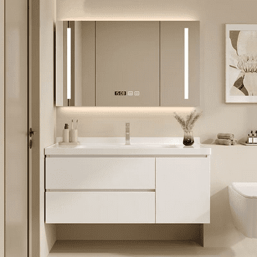 27.5" Wall mounted Bathroom Vanity With Mirror Sink & Faucet, Floating Cabinet With 2 Drawers
